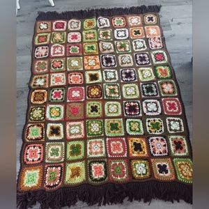 Vintage 70s handmade Crocheted granny square blanket
